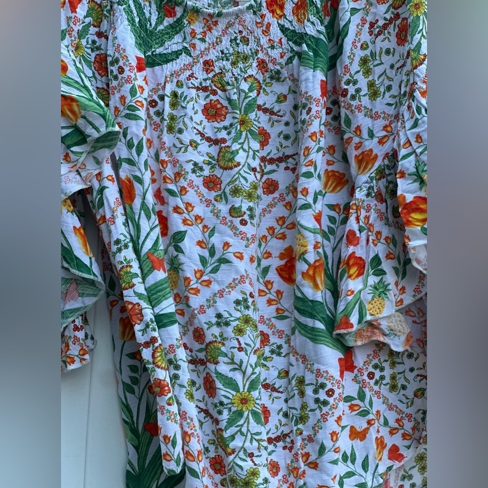 Cato Off Shoulder Floral Boho Blouse Women’s Large NWOT White Tropical Print - Picture 3 of 9
